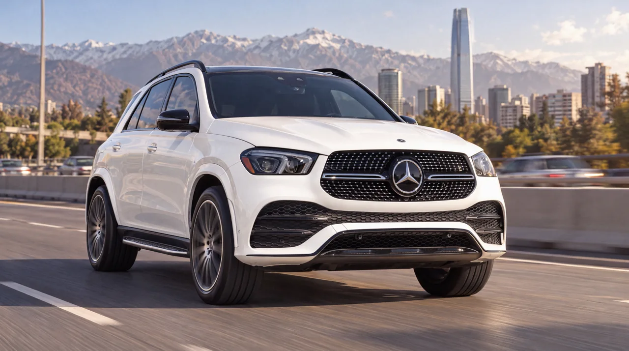GLE 350 blanco andando por una autopista al atardecer, generado